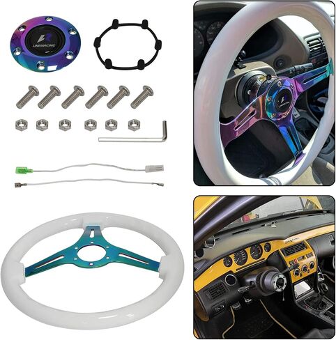 14" 350mm Wood Steering Wheel 6 Bolts 1.75" Dish Chrome Spoke W/Horn Universal (white) in Saudi Arabia