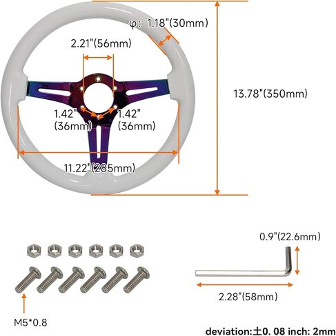 14" 350mm Wood Steering Wheel 6 Bolts 1.75" Dish Chrome Spoke W/Horn Universal (white) in Saudi Arabia