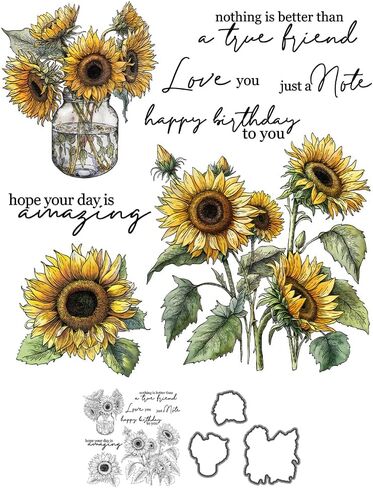 Spring Series Blooming Sunflowers Sunshine Clear Stamps and Dies Set for Card Making DIY Scrapbooking Clear Stamps Metal Cutting Dies for Paper Albums Crafts Decor in Saudi Arabia