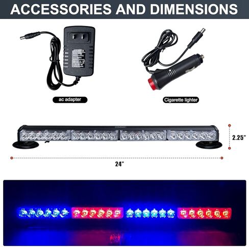 شريط أضواء الطوارئ القوية لمستشار المرور مقاس 24 بوصة، يعمل بالبطارية، ضوء تحذير ستروب LED على السطح العلوي للمخاطر مع قاعدة تثبيت مغناطيسية وقابس قابل لإعادة الشحن 12 فولت in Kuwait