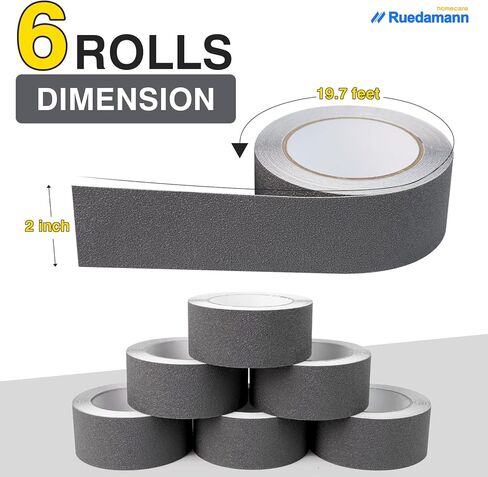 Ruedamann Anti Slip Tape, 6 Pack, 2 Inch × 19.7 Feet, High Traction Waterproof Grip Tape Roll for Outdoor Indoor, Friction Safety Adhesive Stripe for Stair Steps Treads, Grey in Kuwait