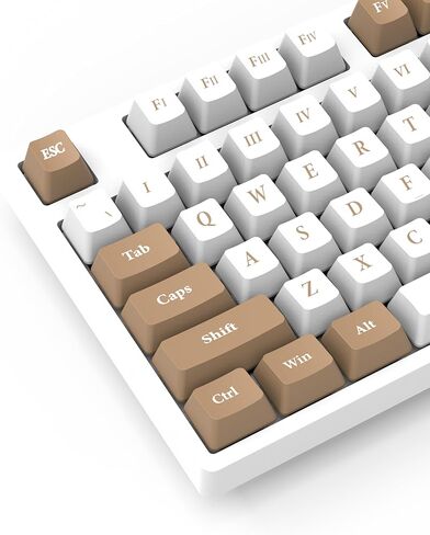 أغطية مفاتيح بنمط الأرقام الرومانية Premium PBT لوحة مفاتيح ميكانيكية عالمية ملف تعريف الكرز 134 مفتاحًا مجموعة كاملة لتخطيطات المفاتيح 61/64/68/71/87/100/104/108 غير شفافة أبيض/بني in Kuwait