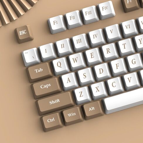 أغطية مفاتيح بنمط الأرقام الرومانية Premium PBT لوحة مفاتيح ميكانيكية عالمية ملف تعريف الكرز 134 مفتاحًا مجموعة كاملة لتخطيطات المفاتيح 61/64/68/71/87/100/104/108 غير شفافة أبيض/بني in Kuwait