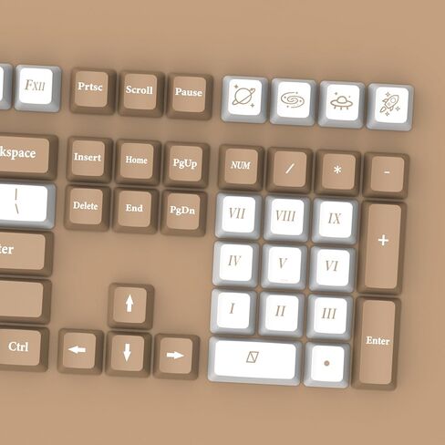 أغطية مفاتيح بنمط الأرقام الرومانية Premium PBT لوحة مفاتيح ميكانيكية عالمية ملف تعريف الكرز 134 مفتاحًا مجموعة كاملة لتخطيطات المفاتيح 61/64/68/71/87/100/104/108 غير شفافة أبيض/بني in Kuwait
