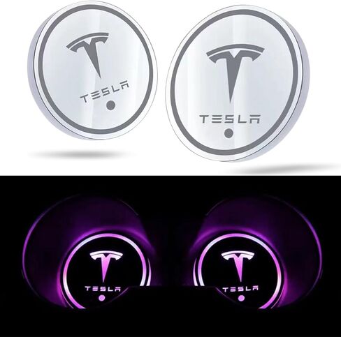 أضواء حامل أكواب السيارة لطراز تيسلا Y 3 X S، حامل أكواب متغير 7 ألوان، وسادات سجادات الأكواب، ملحقات السيارة بإضاءة LED للشحن عبر USB (قطعتان) in Kuwait