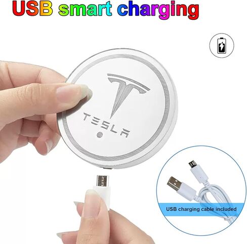 أضواء حامل أكواب السيارة لطراز تيسلا Y 3 X S، حامل أكواب متغير 7 ألوان، وسادات سجادات الأكواب، ملحقات السيارة بإضاءة LED للشحن عبر USB (قطعتان) in Kuwait