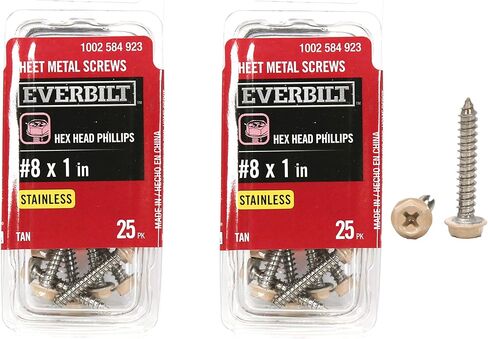 Everbilt 50 قطعة 8 × 1 بوصة. براغي معدنية من صفائح الفولاذ المقاوم للصدأ، رأس غسالة سداسية باللون البني فيليبس براغي معدنية ذاتية التنصت في صناديق مريحة وقابلة لإعادة الاستخدام، فضية 8 × 1 بوصة. مسامير معدنية صفائحية 50 قطعة in Kuwait