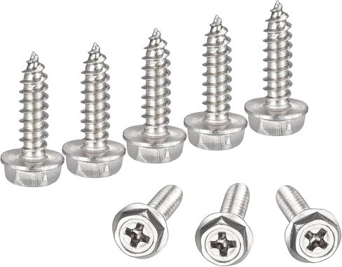 uxcell Phillips Hex Washer Self Tapping Screws, M5 x 16mm 304 Stainless Steel Hex Flange Sheet Metal Screw 100pcs in Kuwait