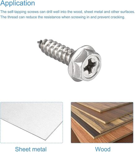 uxcell Phillips Hex Washer Self Tapping Screws, M5 x 16mm 304 Stainless Steel Hex Flange Sheet Metal Screw 100pcs in Kuwait