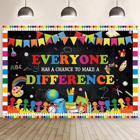 MEHOFOND Back to School Backdrop Class Everyone Has a Chance to Make a Difference Banner Student First Day of School Welcome to t Kids Colorful Pencils Blackboard Background Photo Prop 7x5ft in Saudi Arabia