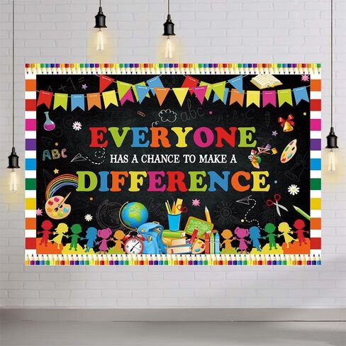 MEHOFOND Back to School Backdrop Class Everyone Has a Chance to Make a Difference Banner Student First Day of School Welcome to t Kids Colorful Pencils Blackboard Background Photo Prop 7x5ft in Saudi Arabia