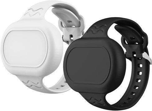 2 حزمة من سوار Smart Tag 2 المقاوم للماء، غطاء كامل من السيليكون متوافق مع Samsung Galaxy SmartTag2، SmartTag 2 Watch Band ملحقات حامل مخفي (أسود + أبيض) in Kuwait