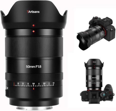 7artisans 50 مم f/1.8 F1.8 عدسة إطار كامل لكاميرا Sony E-Mount عديمة المرآة، عدسة ذات فتحة كبيرة للتركيز التلقائي لسوني a7SⅢ a7Ⅲ a7RⅢ a7Ⅳ a7RⅣ a9 FX3 A7RⅤ a6300 a6400 a6500 a6600 ZV-E10 FX30 in Kuwait