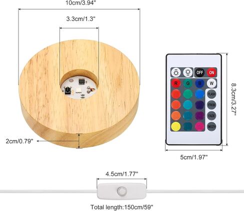 PATIKIL 6 Pcs Wooden Light Stand Base 3.9", 16 Colors LED Lights Display Base 1.5Meter Line Length with Remote Control for Acrylic Night Light 3D Crystal Glass Resin Art, Round in Saudi Arabia