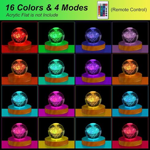 PATIKIL 6 Pcs Wooden Light Stand Base 3.9", 16 Colors LED Lights Display Base 1.5Meter Line Length with Remote Control for Acrylic Night Light 3D Crystal Glass Resin Art, Round in Saudi Arabia