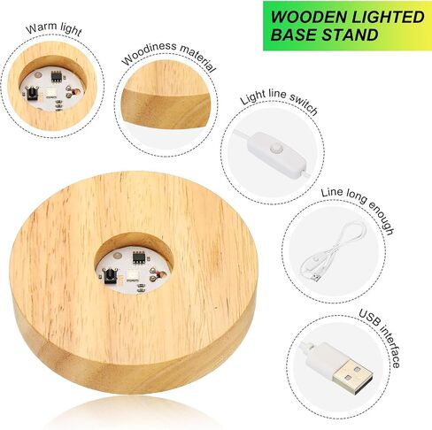 PATIKIL 6 Pcs Wooden Light Stand Base 3.9", 16 Colors LED Lights Display Base 1.5Meter Line Length with Remote Control for Acrylic Night Light 3D Crystal Glass Resin Art, Round in Saudi Arabia