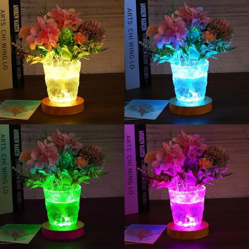 PATIKIL 6 Pcs Wooden Light Stand Base 3.9", 16 Colors LED Lights Display Base 1.5Meter Line Length with Remote Control for Acrylic Night Light 3D Crystal Glass Resin Art, Round in Saudi Arabia