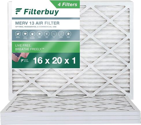 Filterbuy 16x20x1 Air Filter MERV 13 Optimal Defense (4-Pack), Pleated HVAC AC Furnace Air Filters Replacement (Actual Size: 15.50 x 19.50 x 0.75 Inches) in Saudi Arabia