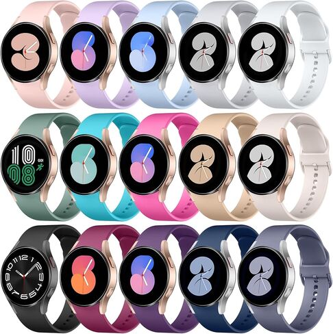 Charlam 15 Pack No Gap Band Compatitable with Samsung Galaxy Watch 6 5 4 Band 40mm 44mm/Galaxy Watch 5 Pro Band/Galaxy Watch 4 Classic Band/6 Classic Band, 20mm Soft Silicone Sport Strap for Women Men in Kuwait