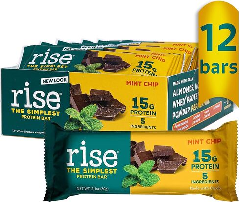 Rise Whey 15g Protein Bar, Mint Chocolate Chip, Healthy Breakfast & Snack Bar, 4g Dietary Fiber, 5 Natural Whole Food Ingredients, Simplest Non-GMO, Gluten Free, Soy Free Bar, 2.1 Ounce (Pack of 12) in Saudi Arabia