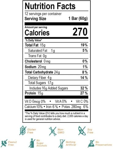 Rise Whey 15g Protein Bar, Mint Chocolate Chip, Healthy Breakfast & Snack Bar, 4g Dietary Fiber, 5 Natural Whole Food Ingredients, Simplest Non-GMO, Gluten Free, Soy Free Bar, 2.1 Ounce (Pack of 12) in Saudi Arabia