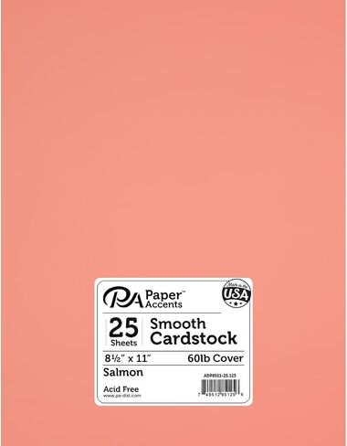 PA Paper Accents Smooth Cardstock 8.5" x 11" Salmon, 60lb Colored cardstock Paper for Card Making, Scrapbooking, Printing, Quilling and Crafts, 25 Piece Pack in Saudi Arabia