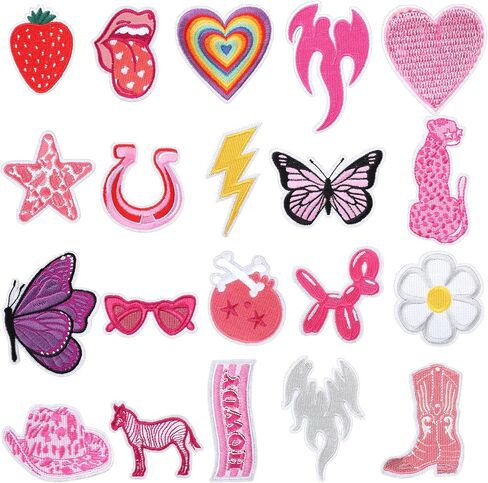20PCS Iron on Patches Pink Cowgirl Girly Fun Cute Preppy Sew on Embroidered Patches Fabric Sewing Applique Stickers DIY Repair Accessories for Clothing Jean Jackets Hat Backpacks in Saudi Arabia