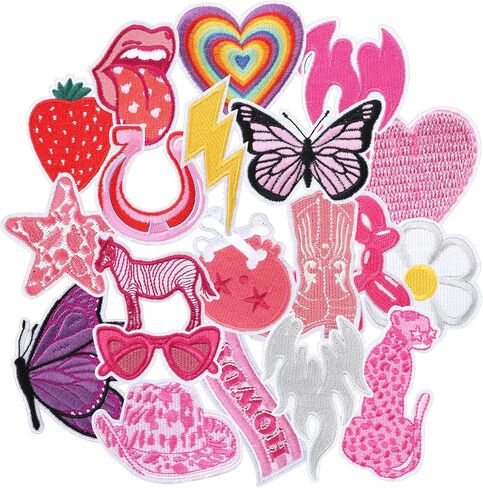 20PCS Iron on Patches Pink Cowgirl Girly Fun Cute Preppy Sew on Embroidered Patches Fabric Sewing Applique Stickers DIY Repair Accessories for Clothing Jean Jackets Hat Backpacks in Saudi Arabia