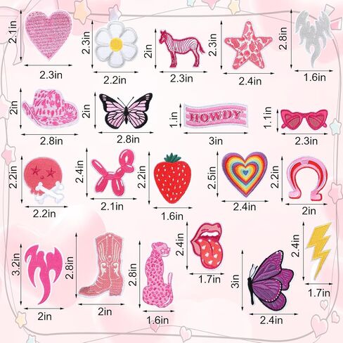 20PCS Iron on Patches Pink Cowgirl Girly Fun Cute Preppy Sew on Embroidered Patches Fabric Sewing Applique Stickers DIY Repair Accessories for Clothing Jean Jackets Hat Backpacks in Saudi Arabia