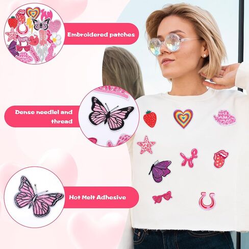 20PCS Iron on Patches Pink Cowgirl Girly Fun Cute Preppy Sew on Embroidered Patches Fabric Sewing Applique Stickers DIY Repair Accessories for Clothing Jean Jackets Hat Backpacks in Saudi Arabia