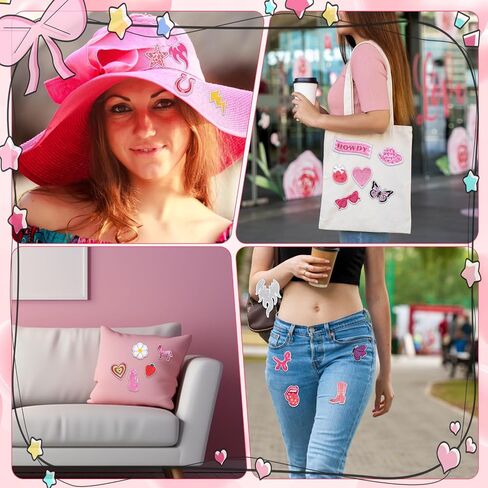 20PCS Iron on Patches Pink Cowgirl Girly Fun Cute Preppy Sew on Embroidered Patches Fabric Sewing Applique Stickers DIY Repair Accessories for Clothing Jean Jackets Hat Backpacks in Saudi Arabia