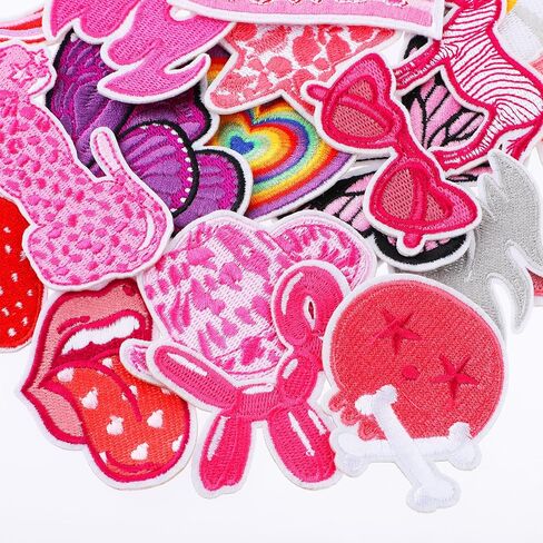 20PCS Iron on Patches Pink Cowgirl Girly Fun Cute Preppy Sew on Embroidered Patches Fabric Sewing Applique Stickers DIY Repair Accessories for Clothing Jean Jackets Hat Backpacks in Saudi Arabia