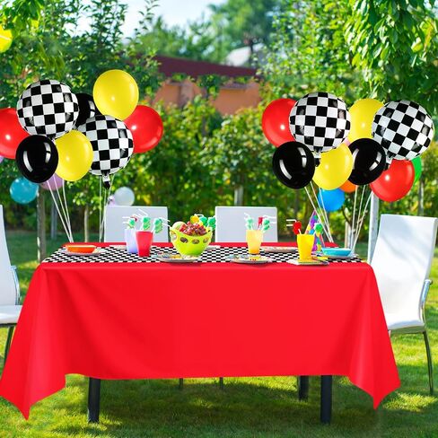 60 Pcs Car Theme Birthday Party Decorations Racing Party Supplies Include 52 Race Balloons Checked Balloons, 6 Red Plastic Racetrack Tablecloth, Balloon Chain, Adhesive Dot for Car Theme Party in Saudi Arabia