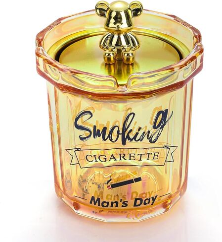 صينية سجائر زجاجية في الهواء الطلق، منفضة سجائر مع غطاء مقاوم للرائحة للسجائر، منافض سجائر بدون دخان للفناء الخارجي والمنزل والمكتب والشرفة الداخلية، حامل رماد للمدخنين (فضي) in Kuwait