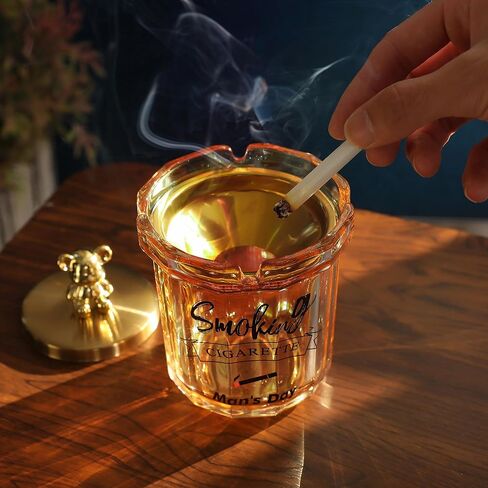 صينية سجائر زجاجية في الهواء الطلق، منفضة سجائر مع غطاء مقاوم للرائحة للسجائر، منافض سجائر بدون دخان للفناء الخارجي والمنزل والمكتب والشرفة الداخلية، حامل رماد للمدخنين (فضي) in Kuwait