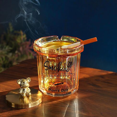 صينية سجائر زجاجية في الهواء الطلق، منفضة سجائر مع غطاء مقاوم للرائحة للسجائر، منافض سجائر بدون دخان للفناء الخارجي والمنزل والمكتب والشرفة الداخلية، حامل رماد للمدخنين (فضي) in Kuwait