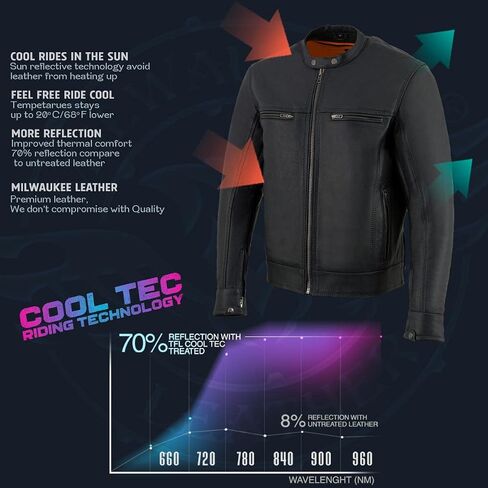 Milwaukee Leather MLM1551 Men's Black Cool-Tec Leather Sporty Lightweight Scooter Style Motorcycle Jacket w/Liner in Saudi Arabia