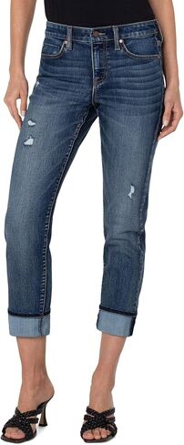 Marley Girlfriend Cuffed Hem Eco Friendly Jeans in Blue Mesa in Saudi Arabia