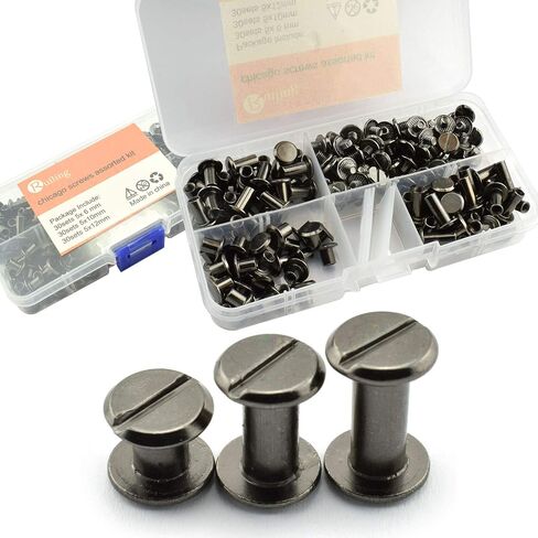 90 Sets Bronze Chicago Screws Assorted Kit Screw Posts Metal Accessories Nail Rivet Chicago Button for DIY Leather Decoration Bookbinding Slotted Flat Head Stud Screw 5x6/10/12mm in Saudi Arabia
