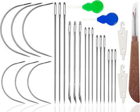 26 قطعة من إبر الخياطة اليدوية شديدة التحمل، أدوات حرفية جلدية تتضمن 15 إبرة خياطة جلدية و6 إبرة منحنية و4 خيوط و1 خيط غير منتقي لإصلاح المفروشات المنزلية والسجاد والقماش in Kuwait