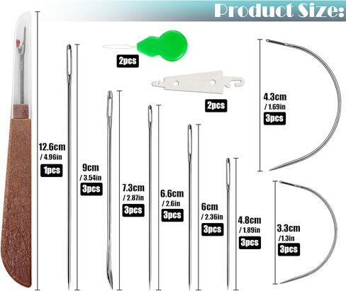 26 قطعة من إبر الخياطة اليدوية شديدة التحمل، أدوات حرفية جلدية تتضمن 15 إبرة خياطة جلدية و6 إبرة منحنية و4 خيوط و1 خيط غير منتقي لإصلاح المفروشات المنزلية والسجاد والقماش in Kuwait