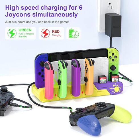 Switch Controller Charging Dock - Animal Crossing & Switch OLED Model Joycons, Charges up to 6 Joycons with Game Card Storage Stand in Kuwait