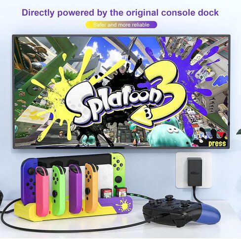 Switch Controller Charging Dock - Animal Crossing & Switch OLED Model Joycons, Charges up to 6 Joycons with Game Card Storage Stand in Kuwait