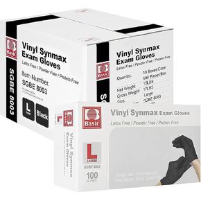 Jointown Disposable Medical Synmax Vinyl Exam Gloves- 4 mil Safty Glove 1000pcs - Latex-Free & Powder-Free - SGBE 8001, Small (Case of 1000, Black) in Kuwait