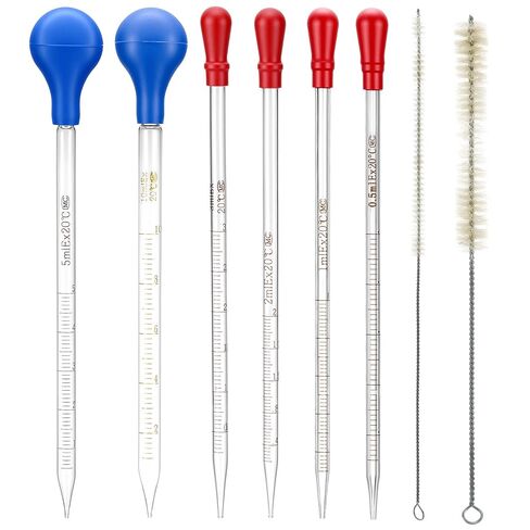 Qwork Glass Pipettes تعيين 0.5 مل 1 مل 2 مل 3 مل 5 مل 10 مل مع 2 فرش من النايلون ، والزجاج الزجاجي البورسليكات ، ماصة قطرة متدرجة ، مجموعة من 8 in Saudi Arabia