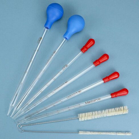 Qwork Glass Pipettes تعيين 0.5 مل 1 مل 2 مل 3 مل 5 مل 10 مل مع 2 فرش من النايلون ، والزجاج الزجاجي البورسليكات ، ماصة قطرة متدرجة ، مجموعة من 8 in Saudi Arabia