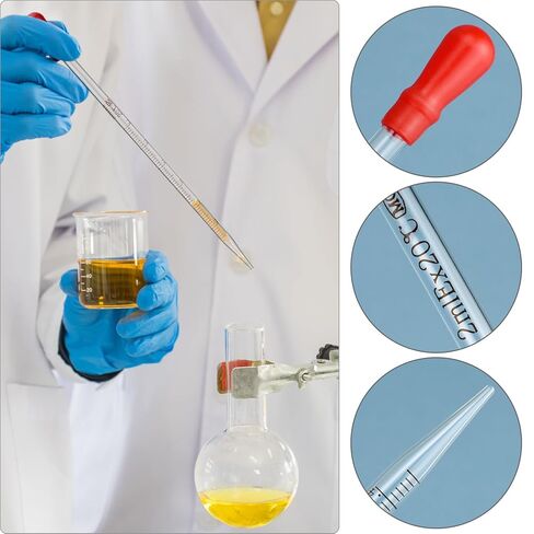 Qwork Glass Pipettes تعيين 0.5 مل 1 مل 2 مل 3 مل 5 مل 10 مل مع 2 فرش من النايلون ، والزجاج الزجاجي البورسليكات ، ماصة قطرة متدرجة ، مجموعة من 8 in Saudi Arabia