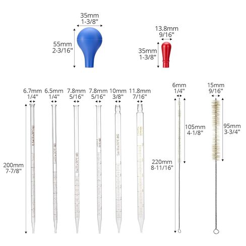 Qwork Glass Pipettes تعيين 0.5 مل 1 مل 2 مل 3 مل 5 مل 10 مل مع 2 فرش من النايلون ، والزجاج الزجاجي البورسليكات ، ماصة قطرة متدرجة ، مجموعة من 8 in Saudi Arabia
