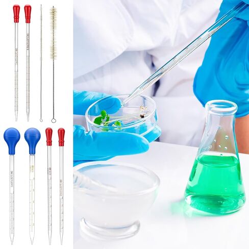 Qwork Glass Pipettes تعيين 0.5 مل 1 مل 2 مل 3 مل 5 مل 10 مل مع 2 فرش من النايلون ، والزجاج الزجاجي البورسليكات ، ماصة قطرة متدرجة ، مجموعة من 8 in Saudi Arabia