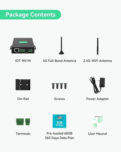Linovision Industriation Global 4G LTE Cellular Router مع خطة بيانات تم تحميلها مسبقًا-5 جيجابايت 365 يومًا ، يدعم جهاز التوجيه الافتراضي SIM Plug-N-Play ، RS232/RS485 ، MQTT ، التغطية العالمية والدفع كما تذهب in Kuwait